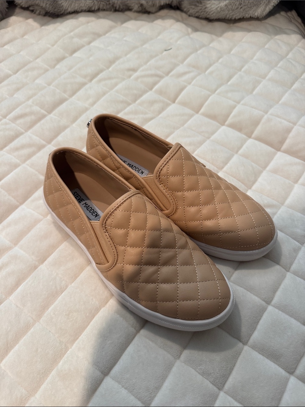 Steve Madden Quilted Tan Slip-On Loafers